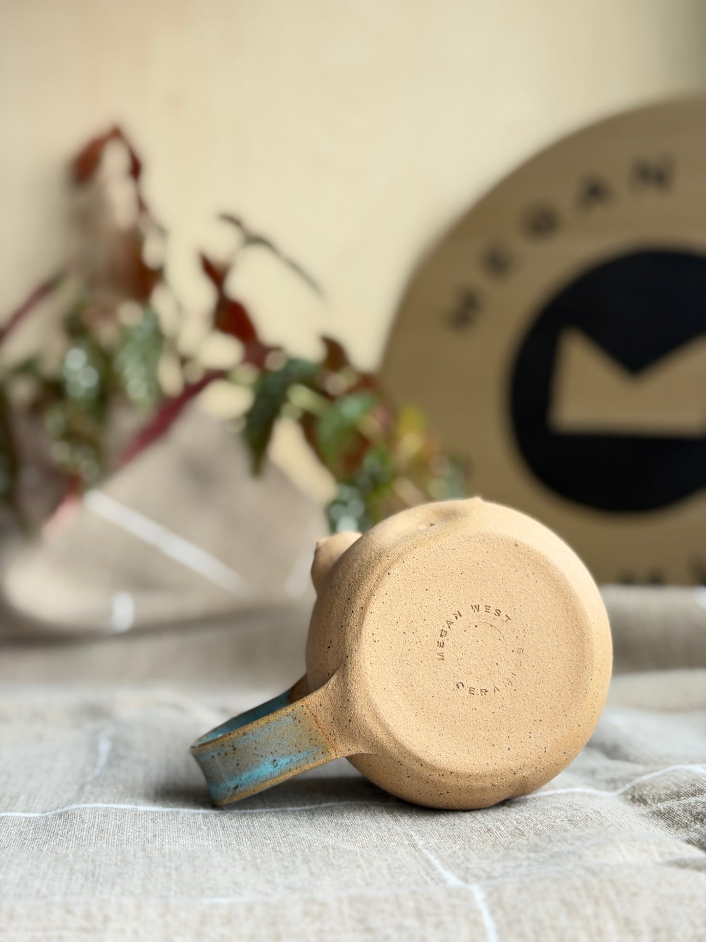 Handmade Speckled Tan & Aqua Boob Mug