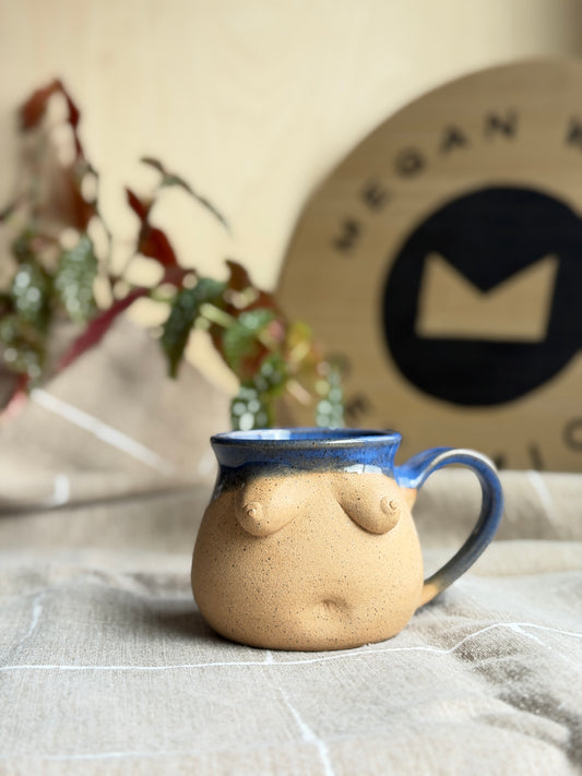 Handmade Speckled Tan & Cobalt Boob Mug