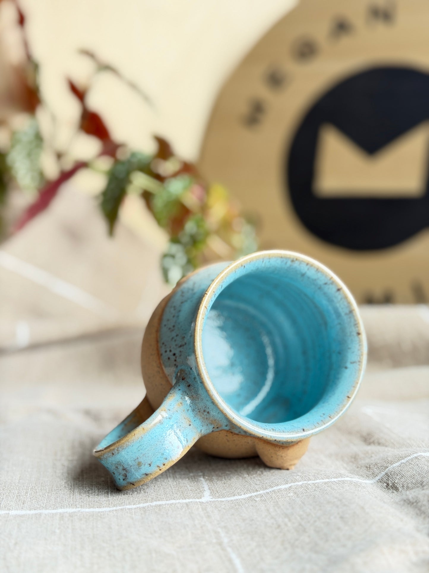 Handmade Speckled Tan & Aqua Boob Mug