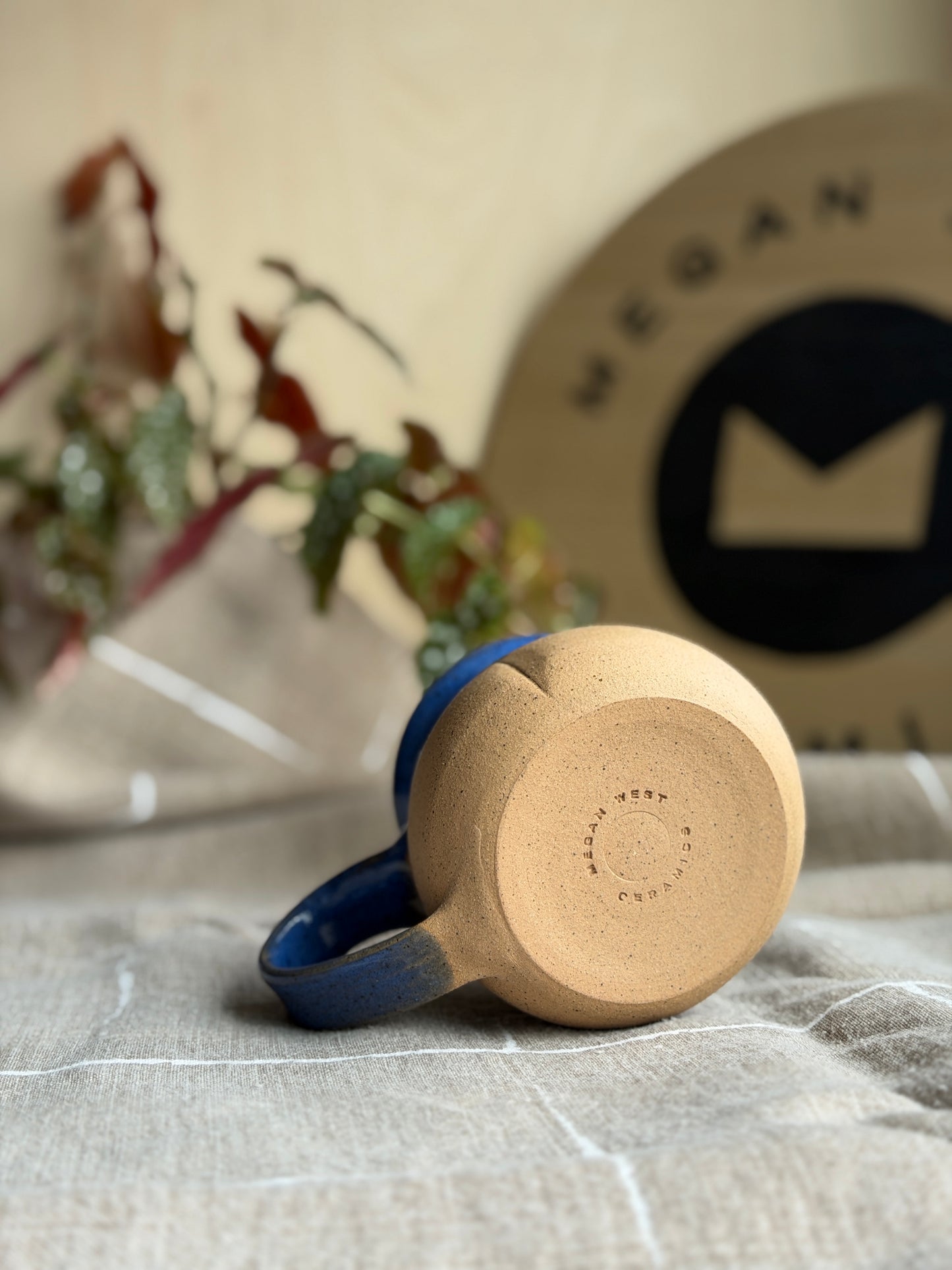 Handmade Speckled Tan & Cobalt Boob Mug