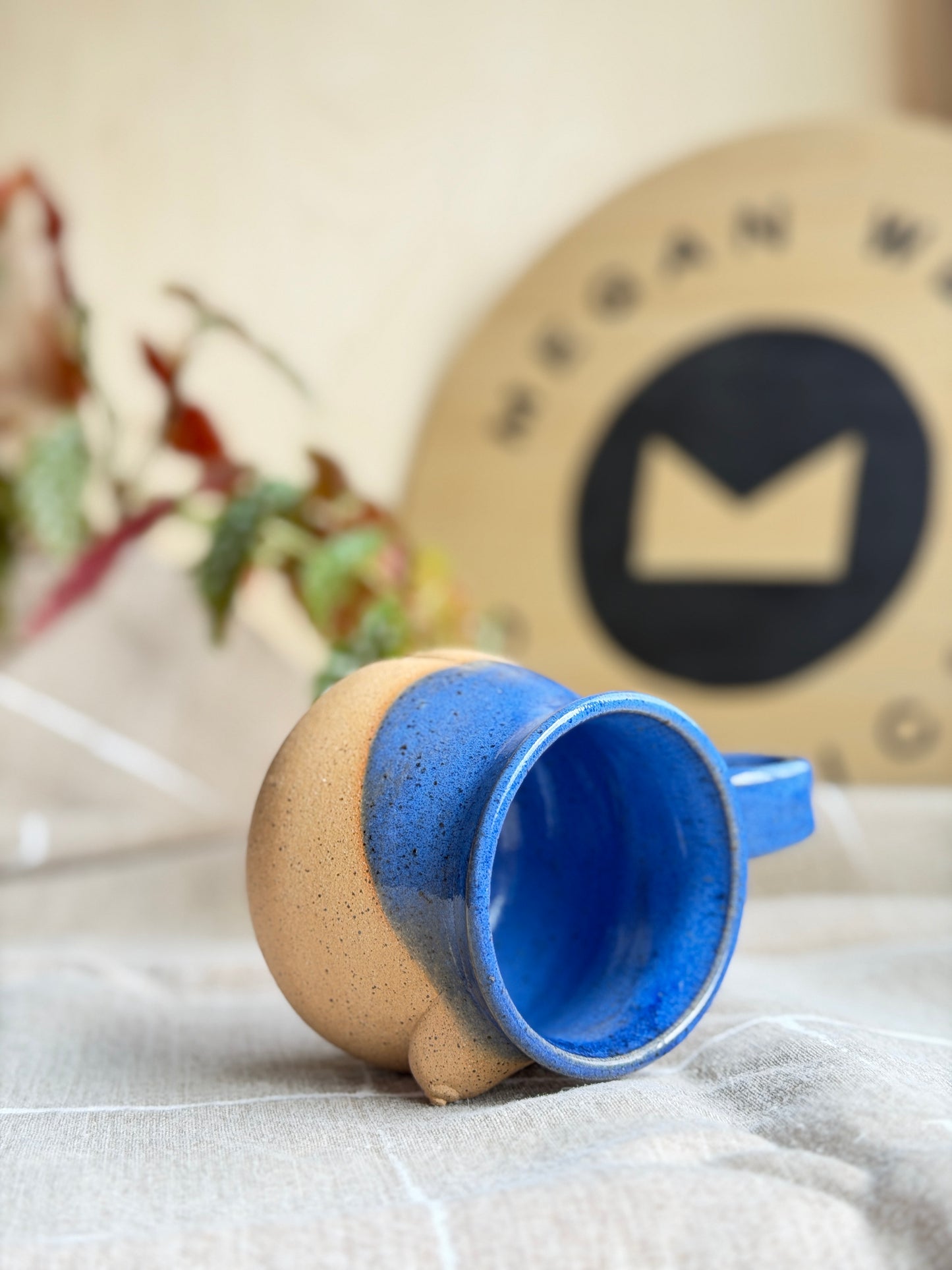 Handmade Speckled Tan & Cobalt Boob Mug