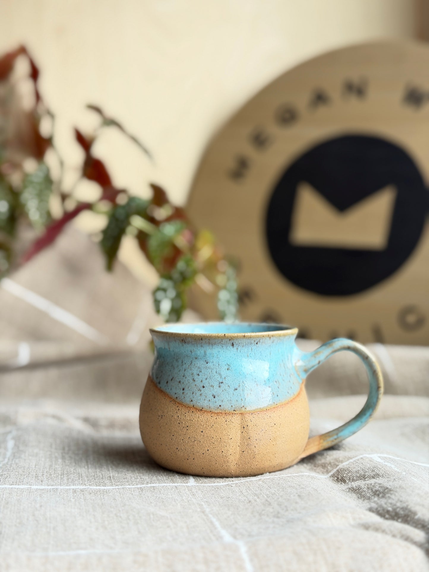 Handmade Speckled Tan & Aqua Boob Mug
