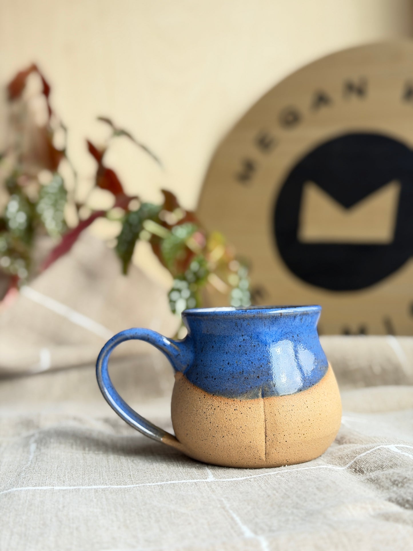 Handmade Speckled Tan & Cobalt Boob Mug